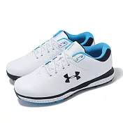 Under Armour 高爾夫球鞋 Medal RST 2 Wide 男鞋 寬楦 白 藍 防潑水 緩衝 抓地 運動鞋 UA 3025381104