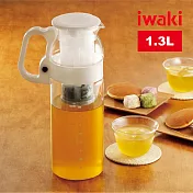 【iwaki】日本品牌耐熱玻璃冷水壺附濾網-1.3L(手柄白)(原廠總代理)