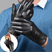 seoul show首爾秀 男豎拉鍊造型頭層小綿羊皮珊瑚絨真皮保暖手套  黑色