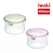 【iwaki】日本品牌耐熱玻璃微波罐-490ml(顏色任選)圓款(原廠總代理)  綠色