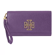 Tory burch 雙T-LOGO皮革翻蓋手拿包長夾-深萄葡紫