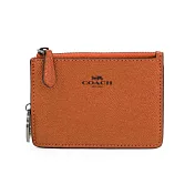 COACH 防刮皮革拉鍊零錢包-金屬桔