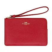COACH 素面皮革L型拉鍊手拿包 紅