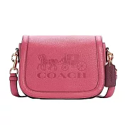 COACH 馬車LOGO翻蓋斜背馬鞍包-莓粉