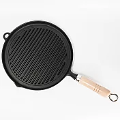 福介商店 日本南部鐵器 鑄鐵烤盤 巖鑄 木柄橫紋煎烤盤 25cm