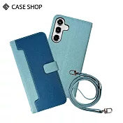 CASE SHOP Samsung S24 前收納皮套背帶組- 藍色