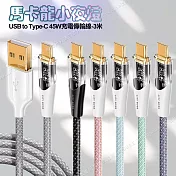 CITY BOSS馬卡龍 USB to Type-C 45W小夜燈充電傳輸線-300cm 玫金