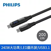 philips c to c 240w pd usb3.1編織快充線200cm dlc4586c