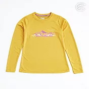 ADISI 女圓領抗靜電紗透氣快乾圖騰長袖上衣AL2321042 (S-2XL) 保暖 吸濕 速乾 輕量 柔軟 XL 鉻黃