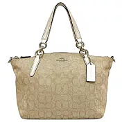 COACH 馬車LOGO皮革拼接織布托特包-卡白