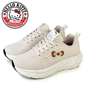 【HELLO KITTY】女 運動鞋 休閒鞋 彈力 輕量 厚底 綁帶 凱蒂貓 JP23 卡其色
