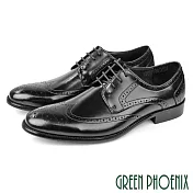 【GREEN PHOENIX】男 紳士鞋 商務鞋 皮鞋 德比鞋 真皮 翼紋雕花 牛津 防潑水 EU41 黑色
