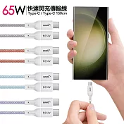 (2入)HANG R18 65W高密編織 Type-C to Type-C 快充充電線150cm 灰色