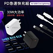 HPower 33W氮化鎵GaN USB充電頭+iPhone PD充電線 急速傳輸充電組合包 白色