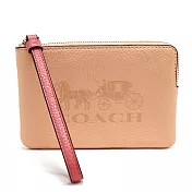 COACH 馬車LOGO皮革拉鍊零錢手拿包-粉桔