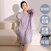 華夫格長袖保暖時尚連身家居服 L 紫色(23T605-PUR)