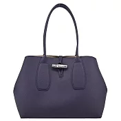 LONGCHAMP ROSEAU系列竹節卵石紋牛皮肩背托特包 藍莓