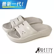 【Pretty】男女 女大尺碼 拖鞋 浴室拖鞋 防水拖鞋 輕量 厚底 一體成形 室內室外 海灘 臺灣製 EU36 灰色