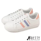 【Pretty】女 休閒鞋 小白鞋 綁帶 平底 皮革 JP23 粉紅色