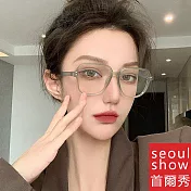 seoul show首爾秀 輕量米釘方框可換老花近視片平光眼鏡 111  透灰框