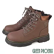 【GREEN PHOENIX】男 休閒靴 登山靴 短靴 馬丁靴 工程靴 男靴 綁帶 真皮 EU38 咖啡色