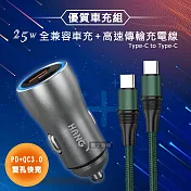 HANG 25W金屬頭 PD+QC雙孔快充車充頭+100W Type-C to Type-C 傳輸充電線(1.2M)