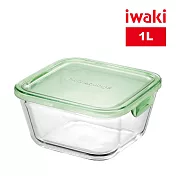 【iwaki】日本品牌耐熱玻璃微波盒-1L 方形/綠色(原廠總代理)
