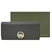 LONGCHAMP BOX-TROT系列小牛皮金屬LOGO翻蓋長夾 卡其綠