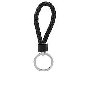 BOTTEGA VENETA 新款銀釦小羊皮編織鑰匙圈 (黑色)