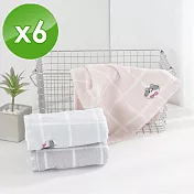 【HKIL-巾專家】日系格子可愛貓咪圖案純棉毛巾-6入組 藍色