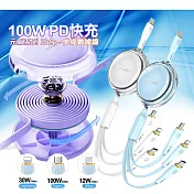 WiWU 元氣系列 100W PD快充三合一伸縮數據線YQ-05 藍色