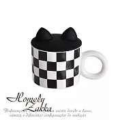 【Homely Zakka】北歐創意黑白大耳朵陶瓷馬克杯附矽膠貓耳朵杯蓋400ml_ 格紋