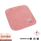 【MORINO摩力諾】台灣製造超細纖維抑菌防臭貼布刺繡方巾 -粉紅色-貓咪