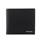 PRADA 銀字Logo 粒紋牛皮對開8卡短夾 (黑色)