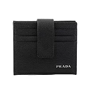PRADA 銀字Logo 粒紋牛皮釦式二折卡片夾/名片夾 (黑色)
