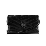 TORY BURCH 斜紋衍縫翻蓋斜揹包-黑