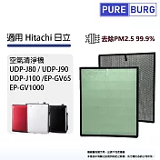 適用Hitachi日立 UDP-J80 J90 J100 EP-GV65加濕空氣清淨機替換用HEPA濾網組