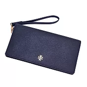 Tory burch 雙T-LOGO防刮皮革對開長夾-深藍