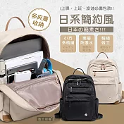 日系雙色百搭款 14.4吋 多隔層好收納 獨立筆電層 手提肩背休閒後背包 淺杏咖
