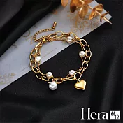 【Hera赫拉】精鍍銀雙層珍珠愛心吊墜手鍊 H112110101 金色