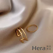 【Hera 赫拉】輕奢設計開口素圈兩件套戒指 #H100331D 金色