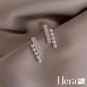 【Hera 赫拉】名媛氣質一字珍珠鑲鑽耳飾 H111021604 銀色