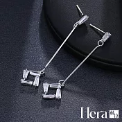 【Hera 赫拉】方形簍空水晶吊墜精鍍銀針耳飾 H111021607 銀色