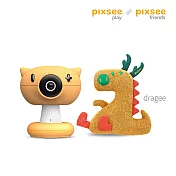 Pixsee Play and Pixsee Friends AI 智慧寶寶攝影機與互動玩具套組+五合一成長支架組- Dragee 動物布偶