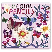 eeBoo 24色鉛筆(鐵盒) - Butterflies and Flowers Color Pencils 花花世界
