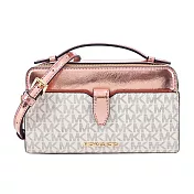 MICHAEL KORS JET SET PVC滿版漆皮雙拉鍊手提/斜背包-中/ 米X粉