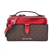 MICHAEL KORS JET SET PVC滿版漆皮雙拉鍊手提/斜背包-中/ 咖X紅