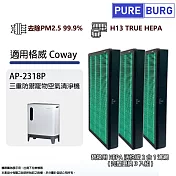 適用格威Coway AP-2318P三重防禦寵物空氣清淨機替換用HEPA活性碳2合1濾網 (完整更換3入組)