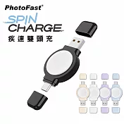 【PhotoFast】SPIN Charge 疾速雙頭充 Apple Watch 手錶磁吸無線充電器 (USB及Type-C雙頭) 黑色