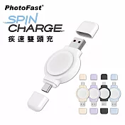 【PhotoFast】SPIN Charge 疾速雙頭充 Apple Watch 手錶磁吸無線充電器 (USB及Type-C雙頭) 白色